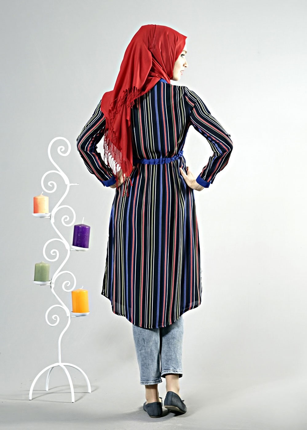 Tesettür giyim LACİVERT T 1256 ModaBu Boydan Düğmeli Tunik