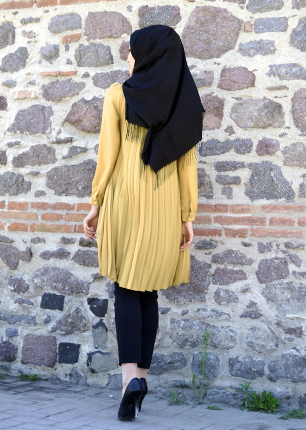 Tesettür giyim TURUNCU T 1331 ModaBu Piliseli Tunik