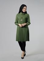 Tesettür giyim HAKİ T 1331 ModaBu Piliseli Tunik