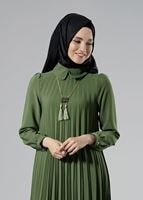 Tesettür giyim HAKİ T 1331 ModaBu Piliseli Tunik