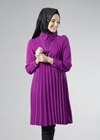 Tesettür giyim FUŞYA T 1331 ModaBu Piliseli Tunik