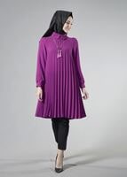 Tesettür giyim FUŞYA T 1331 ModaBu Piliseli Tunik