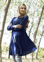 Tesettür giyim LACİVERT T 1331 ModaBu Piliseli Tunik