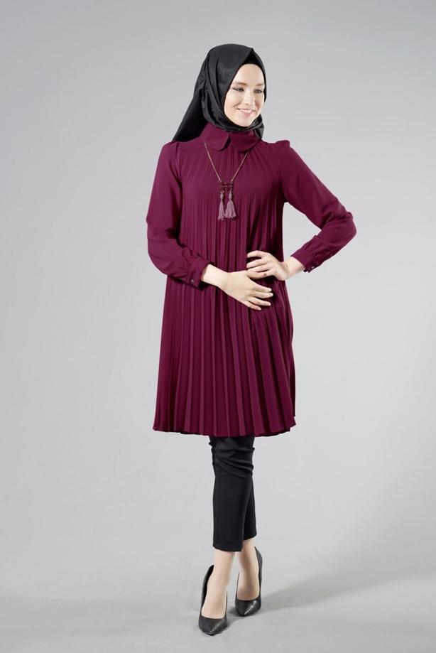 Tesettür giyim  T 1331 ModaBu Piliseli Tunik - TRENDTESETTÜR