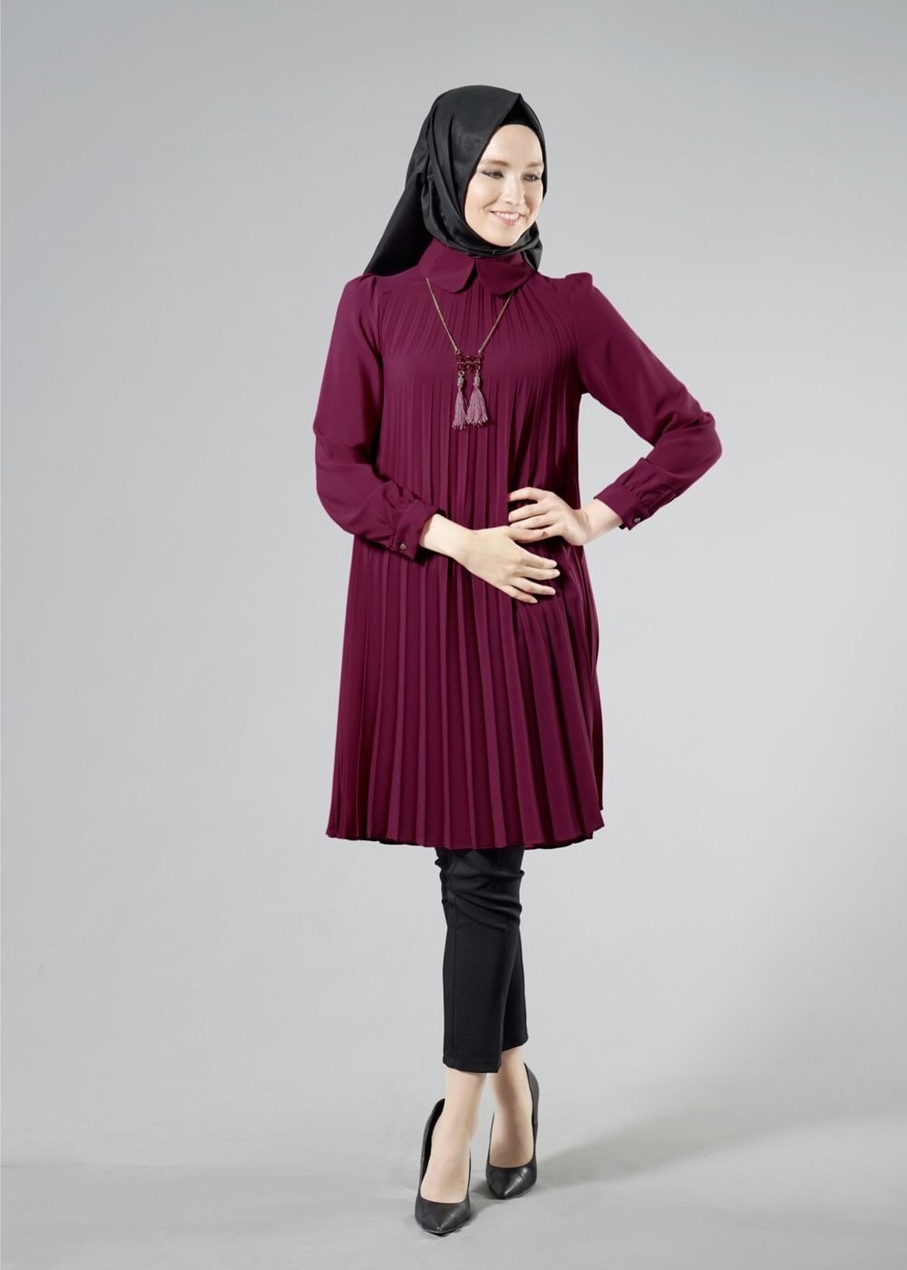 Tesettür giyim MÜRDÜM T 1331 ModaBu Piliseli Tunik