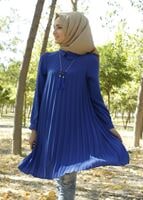 Tesettür giyim LACİVERT T 1331 ModaBu Piliseli Tunik
