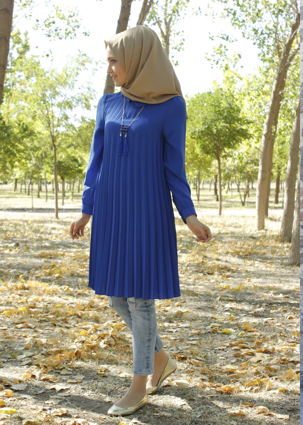 Tesettür giyim LACİVERT T 1331 ModaBu Piliseli Tunik