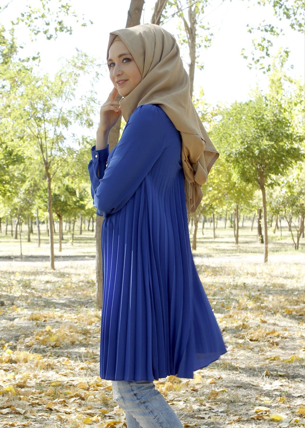 Tesettür giyim LACİVERT T 1331 ModaBu Piliseli Tunik