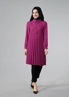 Tesettür giyim FUŞYA T 1331 ModaBu Piliseli Tunik