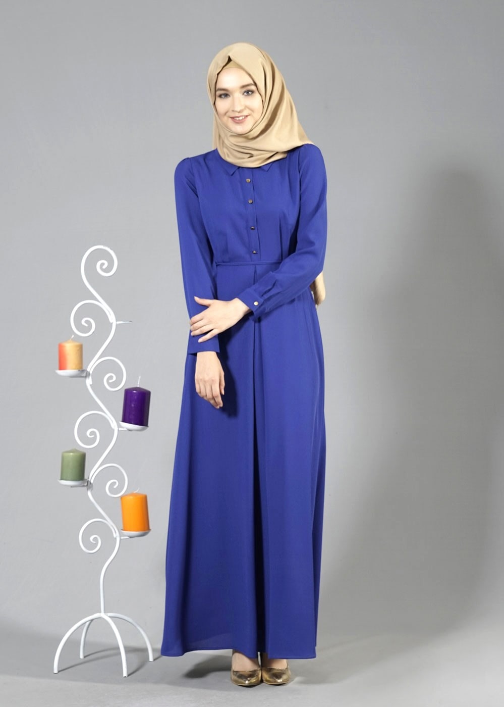 Tesettür giyim LACİVERT T 3666 ModaBu Düğmeli Elbise