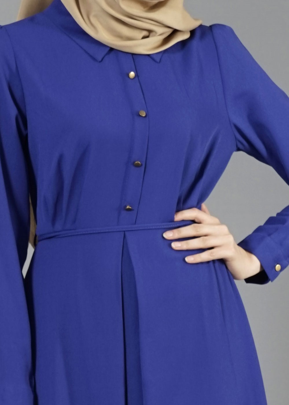 Tesettür giyim LACİVERT T 3666 ModaBu Düğmeli Elbise