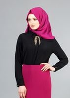 Tesettür giyim SİYAH T 6545 ModaBu Zincir Aksesuarlı Bluz