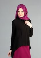 Tesettür giyim SİYAH T 6556 ModaBu İki Yanı Püsküllü Bluz