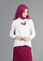 Tesettür giyim KREM T 6556 ModaBu İki Yanı Püsküllü Bluz
