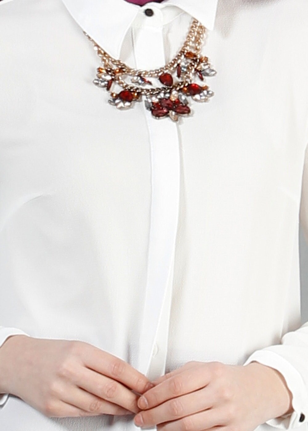 Tesettür giyim KREM T 6556 ModaBu İki Yanı Püsküllü Bluz