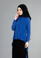 Tesettür giyim LACİVERT T 6556 ModaBu İki Yanı Püsküllü Bluz