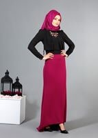 Tesettür giyim SİYAH T 6557 ModaBu Önü Allerli Bluz