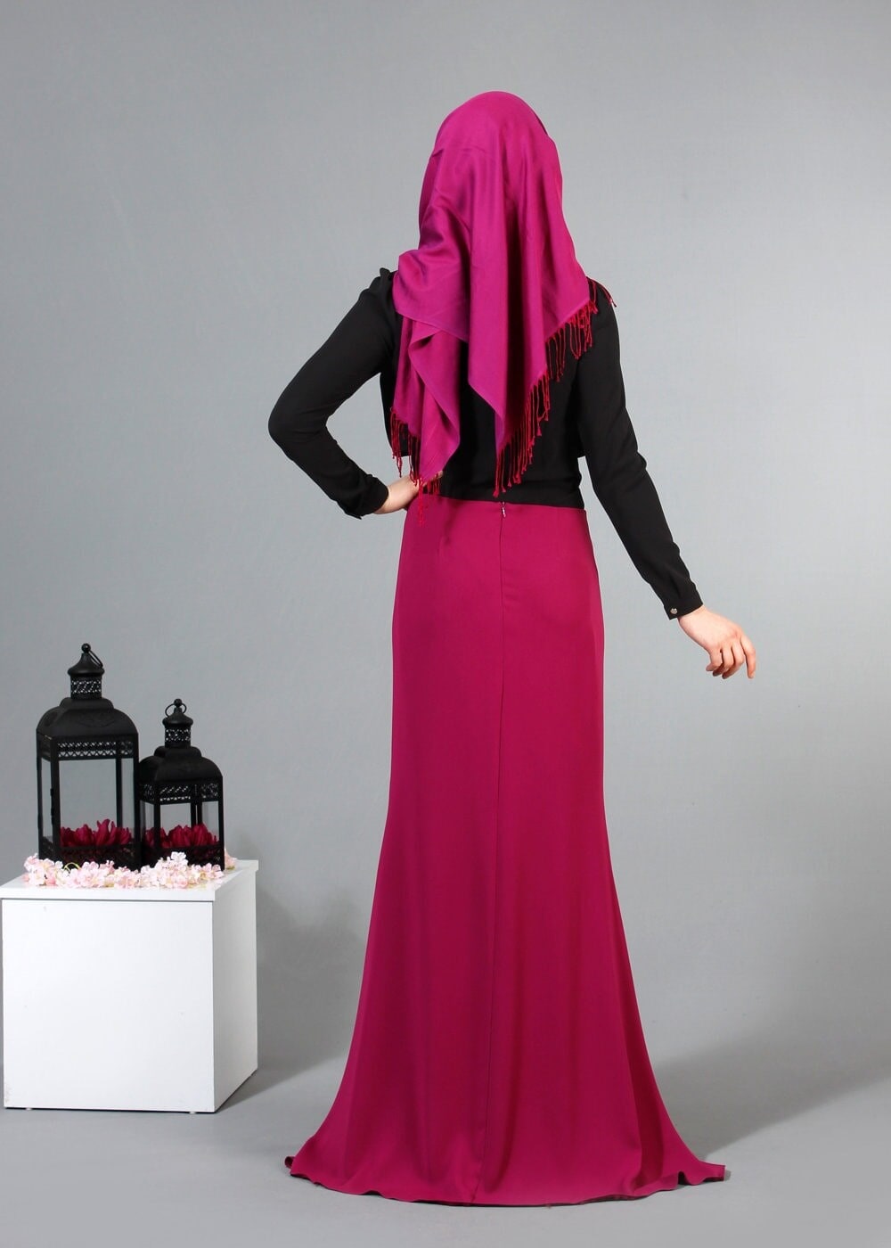 Tesettür giyim SİYAH T 6557 ModaBu Önü Allerli Bluz