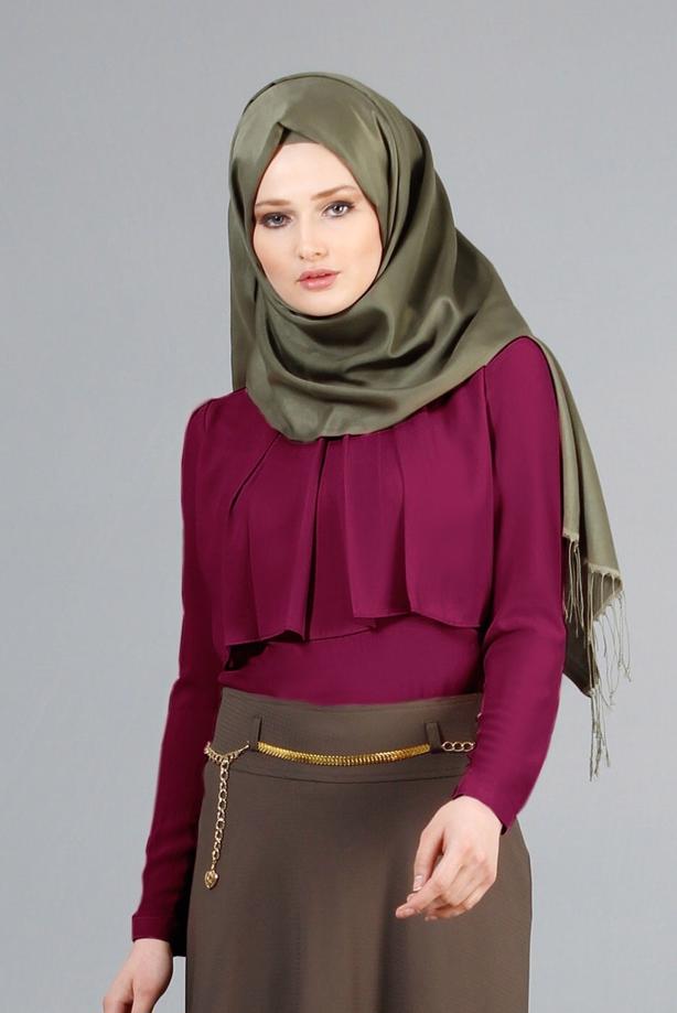 Tesettür giyim  T 6557 ModaBu Önü Allerli Bluz - TRENDTESETTÜR