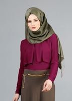 Tesettür giyim FUŞYA T 6557 ModaBu Önü Allerli Bluz