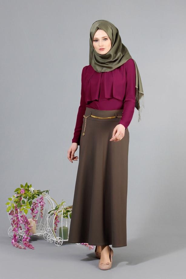 Tesettür giyim  T 6557 ModaBu Önü Allerli Bluz - TRENDTESETTÜR