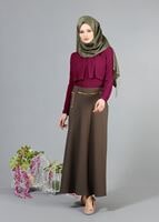 Tesettür giyim FUŞYA T 6557 ModaBu Önü Allerli Bluz