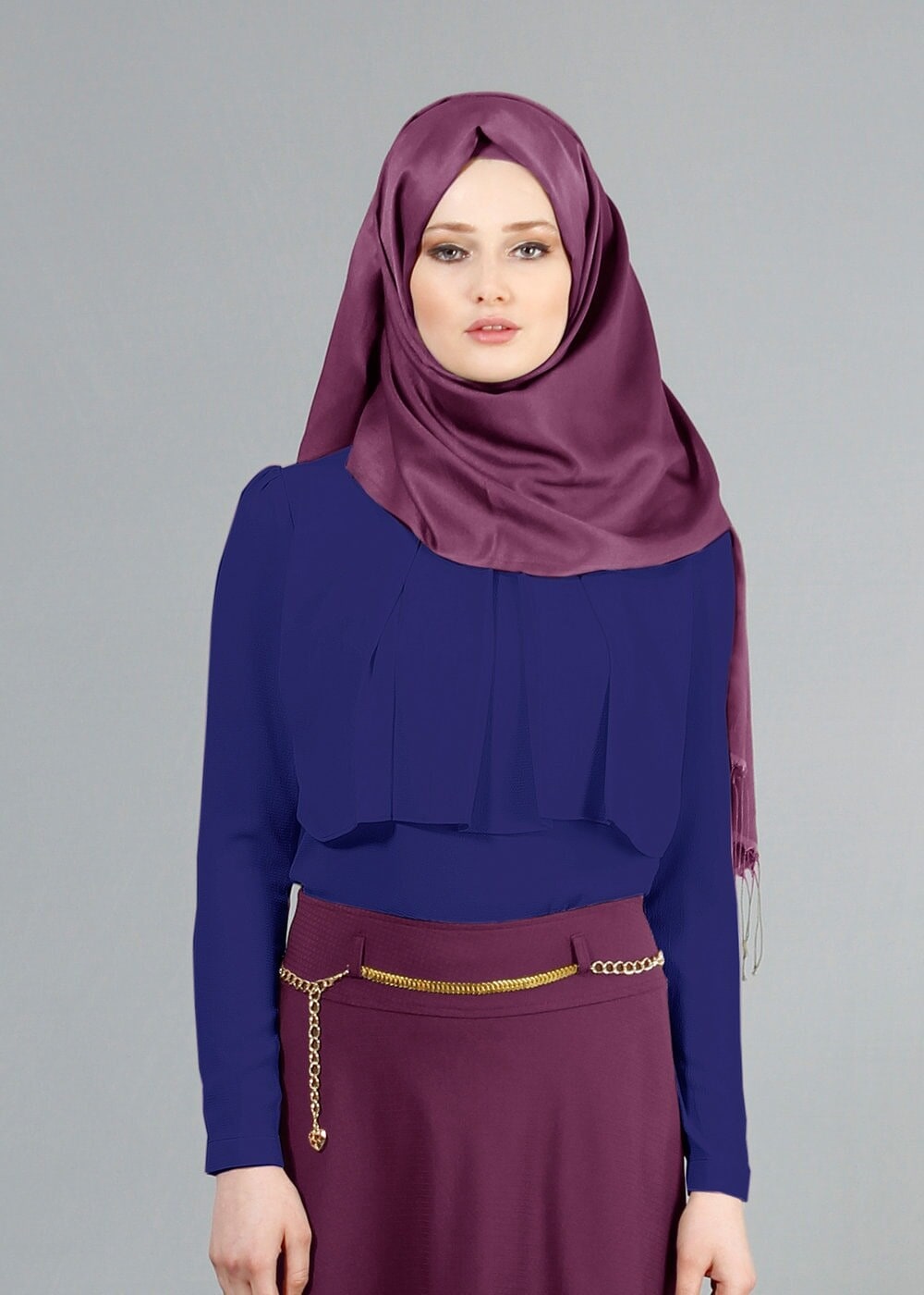 Tesettür giyim LACİVERT T 6557 ModaBu Önü Allerli Bluz