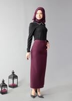 Tesettür giyim SİYAH T 6564 ModaBu Bebe Yaka Zincirli Bluz