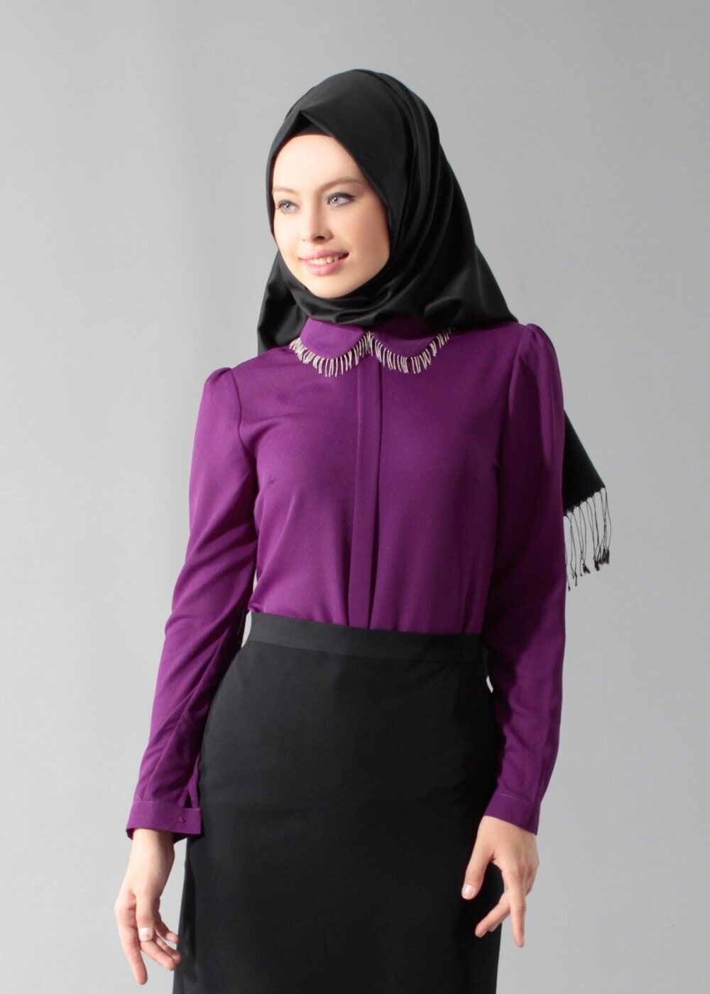 Tesettür giyim MOR T 6564 ModaBu Bebe Yaka Zincirli Bluz