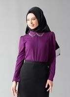 Tesettür giyim MOR T 6564 ModaBu Bebe Yaka Zincirli Bluz