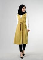 Tesettür giyim TURUNCU T 8214 ModaBu Kuşaklı Uzun Yelek