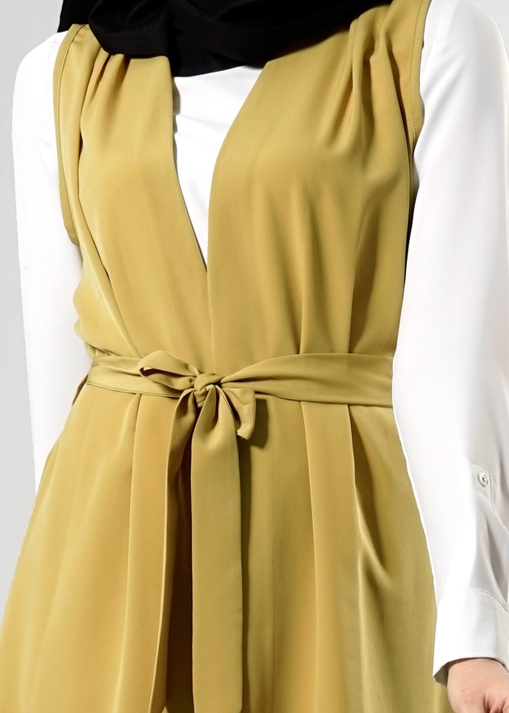 Tesettür giyim TURUNCU T 8214 ModaBu Kuşaklı Uzun Yelek