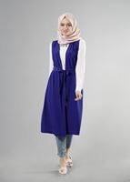 Tesettür giyim LACİVERT T 8214 ModaBu Kuşaklı Uzun Yelek