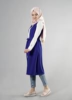 Tesettür giyim LACİVERT T 8214 ModaBu Kuşaklı Uzun Yelek