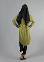 Hijab clothing GREEN T 8343 ModaBu Nakışlı Boydan Fermuarlı Tunik