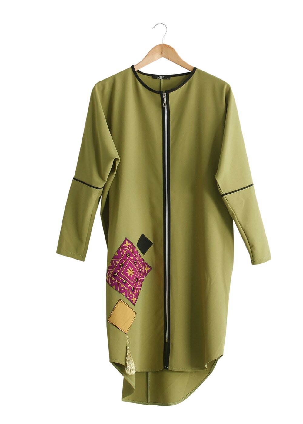 Hijab clothing GREEN T 8343 ModaBu Nakışlı Boydan Fermuarlı Tunik