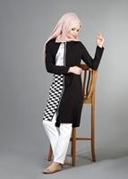 Tesettür giyim SİYAH T 8348 ModaBu Fermuarlı Dijital Baskılı Tunik
