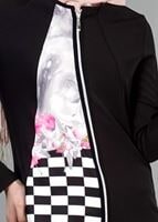 Tesettür giyim SİYAH T 8348 ModaBu Fermuarlı Dijital Baskılı Tunik