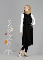 Tesettür giyim SİYAH T 8365 ModaBu Fermuar Detaylı Yelek