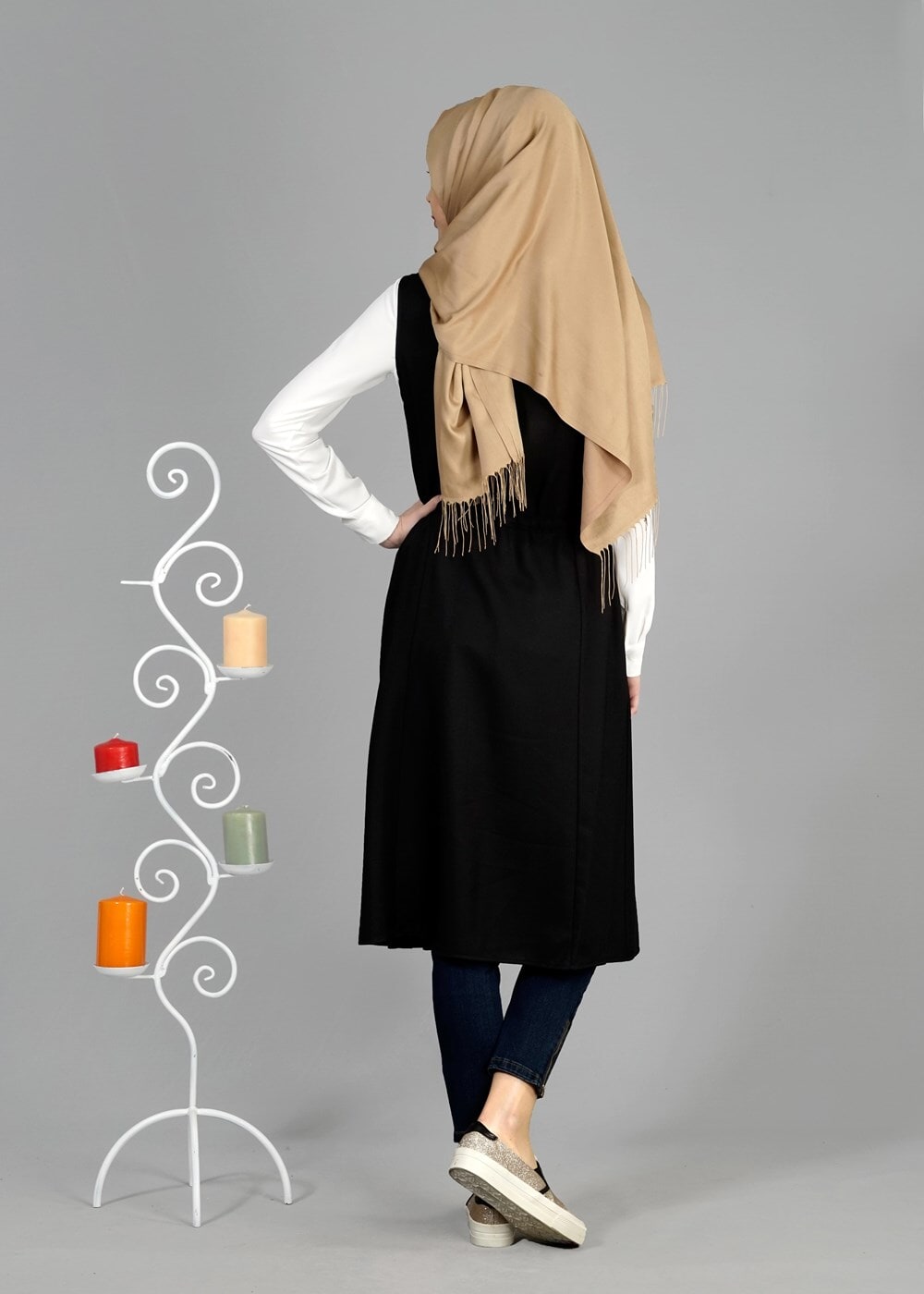 Tesettür giyim SİYAH T 8365 ModaBu Fermuar Detaylı Yelek