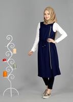 Tesettür giyim LACİVERT T 8365 ModaBu Fermuar Detaylı Yelek