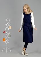 Tesettür giyim LACİVERT T 8365 ModaBu Fermuar Detaylı Yelek