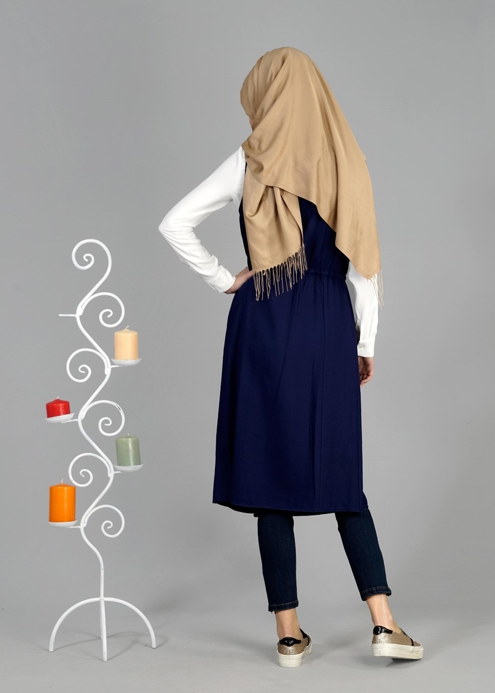 Tesettür giyim LACİVERT T 8365 ModaBu Fermuar Detaylı Yelek