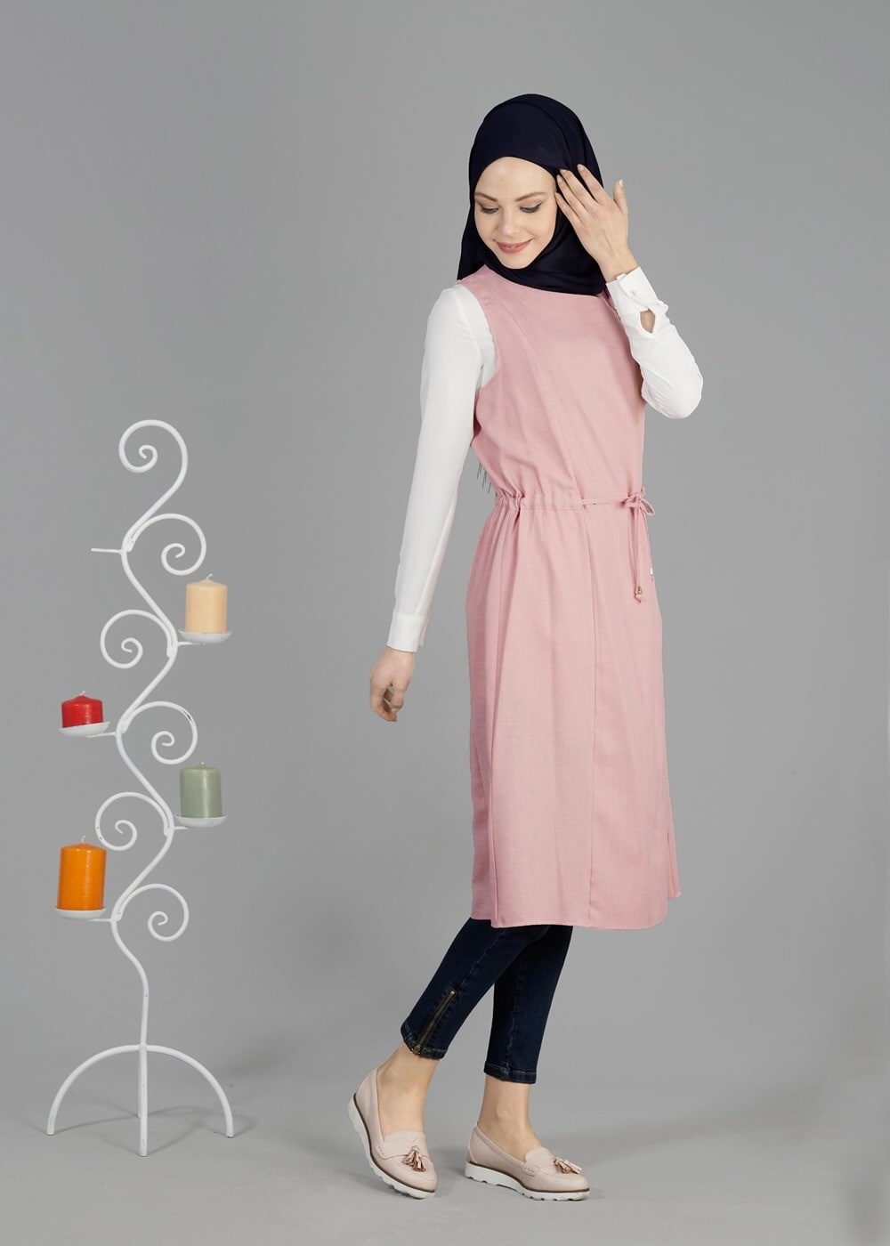 Tesettür giyim PUDRA T 8365 ModaBu Fermuar Detaylı Yelek