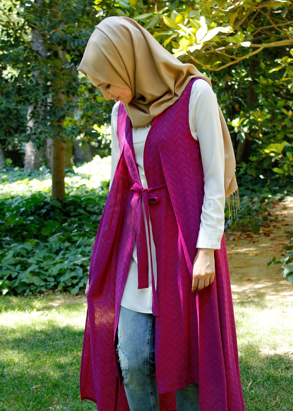 Tesettür giyim FUŞYA T 8370 ModaBu Kuşaklı Yelek