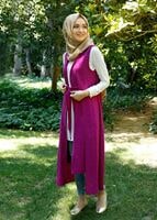 Tesettür giyim FUŞYA T 8370 ModaBu Kuşaklı Yelek