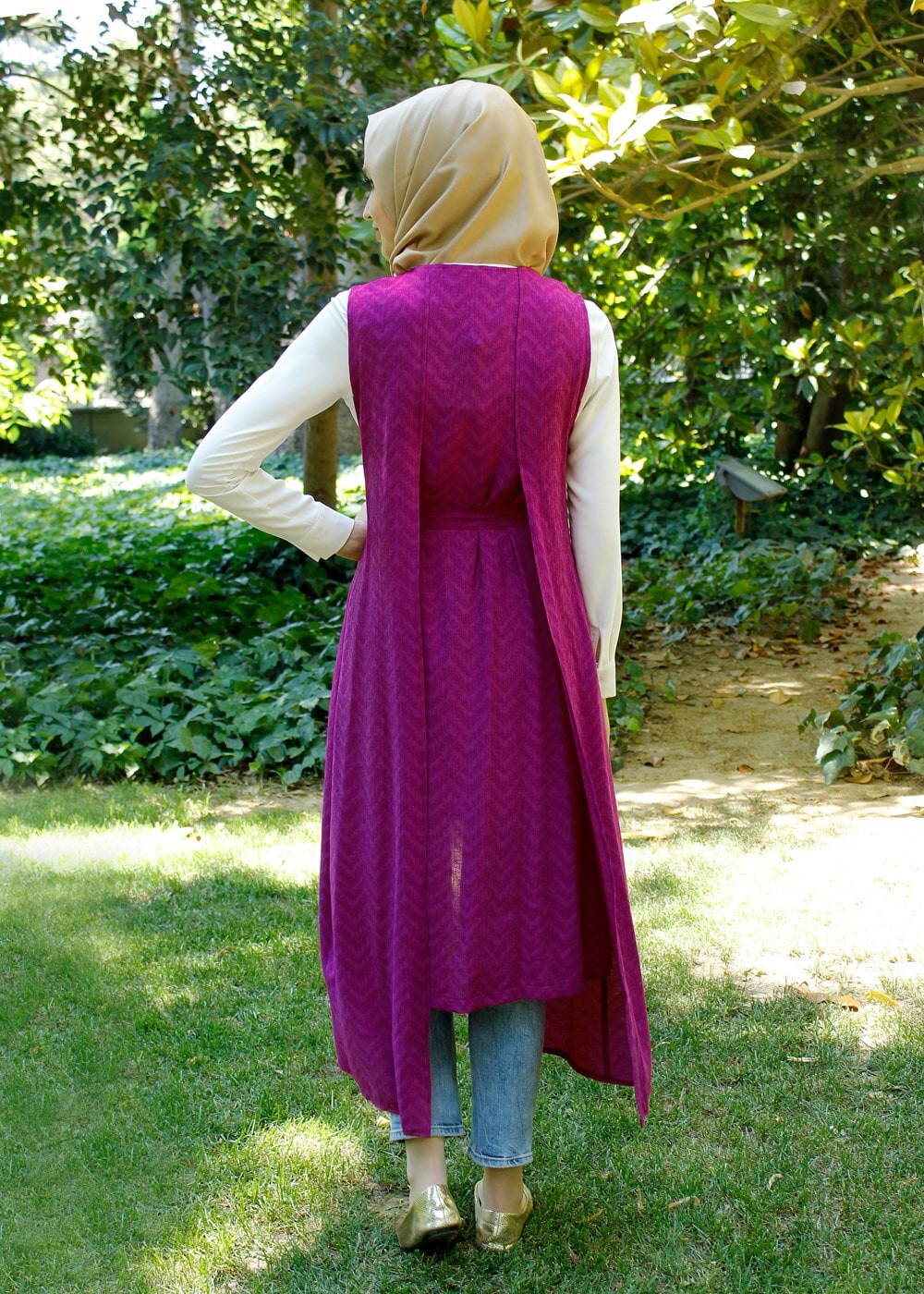 Tesettür giyim FUŞYA T 8370 ModaBu Kuşaklı Yelek