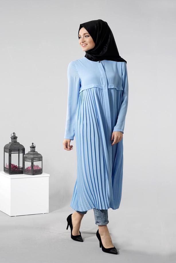 Tesettür giyim  T 8371 ModaBu Piliseli Uzun Tunik - TRENDTESETTÜR
