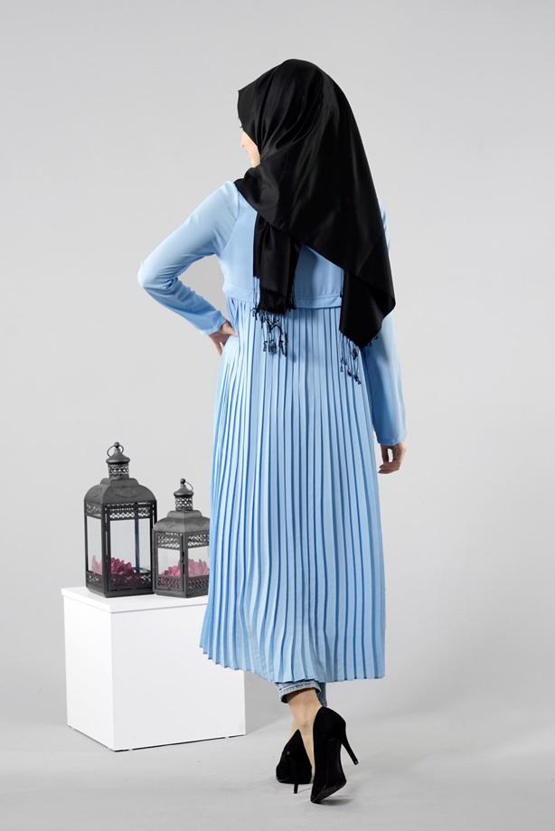 Tesettür giyim  T 8371 ModaBu Piliseli Uzun Tunik - TRENDTESETTÜR