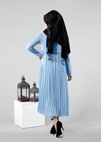 Tesettür giyim MAVİ T 8371 ModaBu Piliseli Uzun Tunik